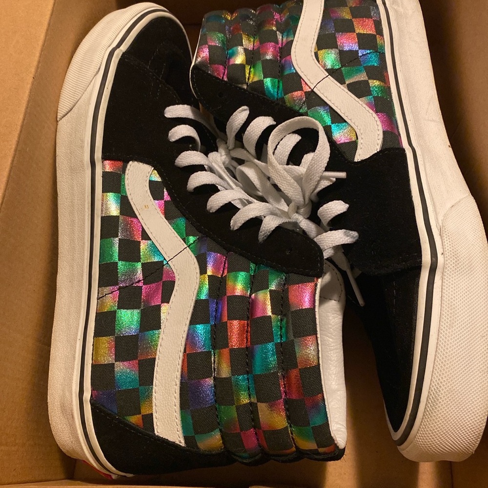 High top holographic checkered vans